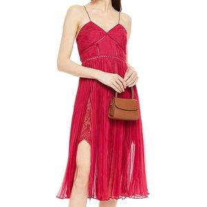NEW🤍 Self-Portrait Layered Lace and Pleated Chiffon Midi Dress - Fuchsia
